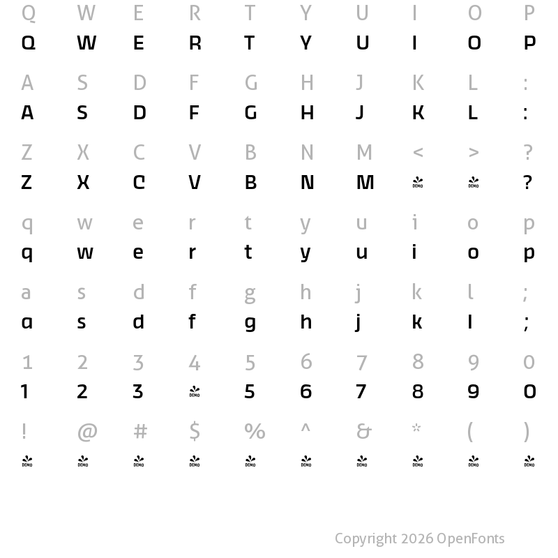 Character Map of FONTSPRING DEMO - Thicker Medium Regular
