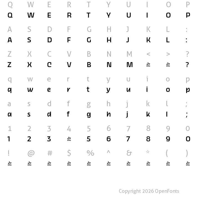 Character Map of FONTSPRING DEMO - Thicker Medium Upright Regular