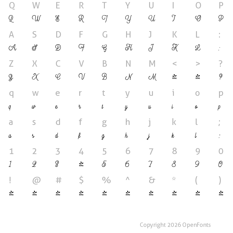 Character Map of FONTSPRING DEMO - Thirdlone Stamp