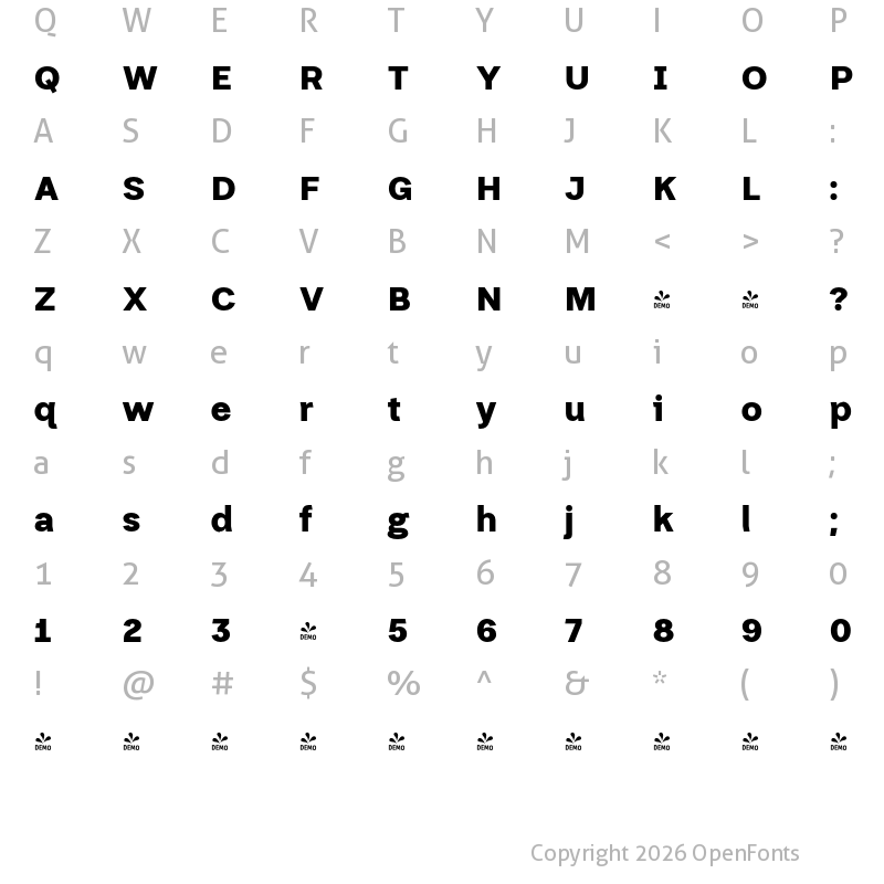 Character Map of FONTSPRING DEMO - Thorngumbald Black Regular