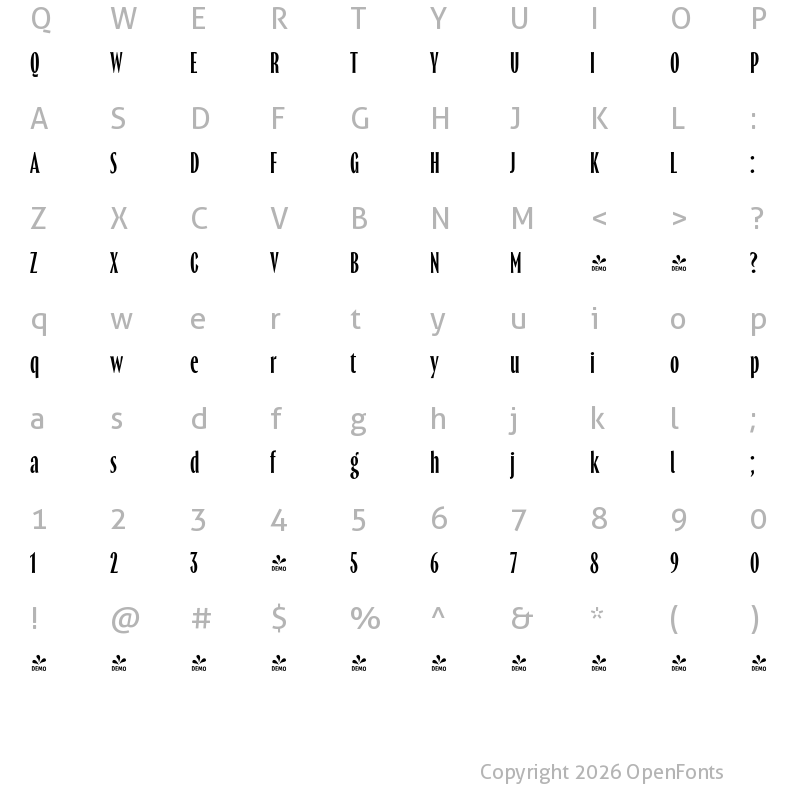 Character Map of FONTSPRING DEMO - Thrillers Medium Regular