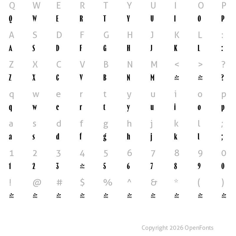 Character Map of FONTSPRING DEMO - Thrillers Semi Bold Regular