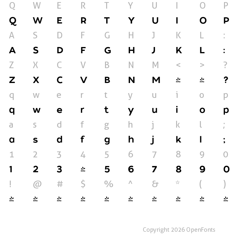 Character Map of FONTSPRING DEMO - Tide Sans 500 Dudette Regular