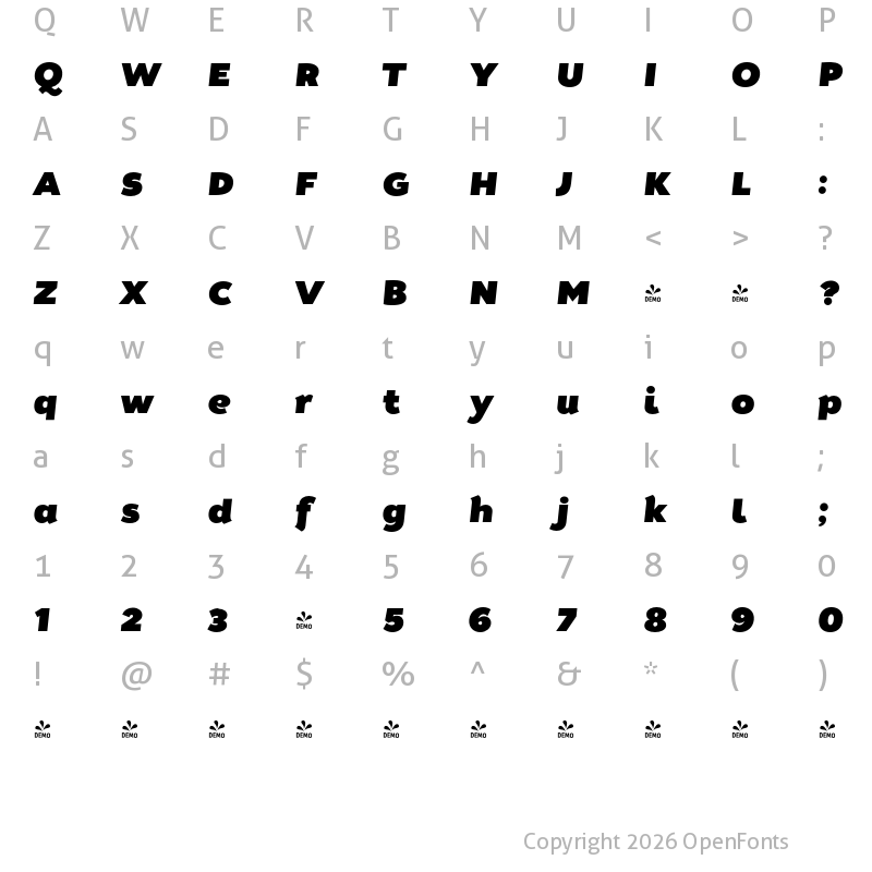 Character Map of FONTSPRING DEMO - Tide Sans 900 Dude Italic