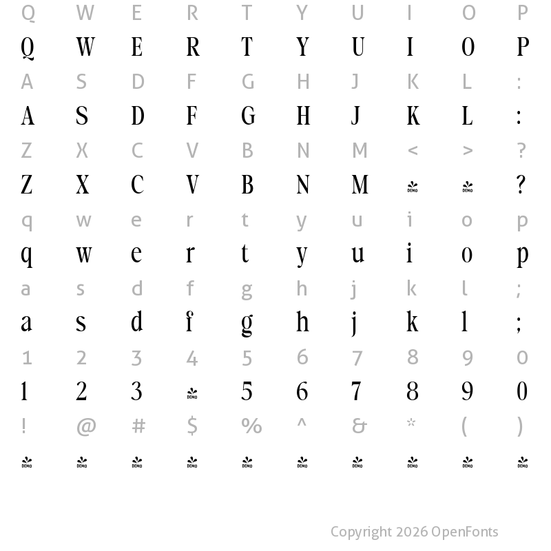 Character Map of FONTSPRING DEMO - Timeless Memories Cond Regular