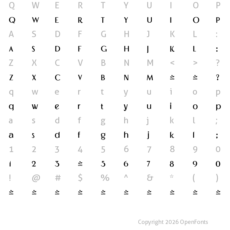 Character Map of FONTSPRING DEMO - Timernis Heavy Regular