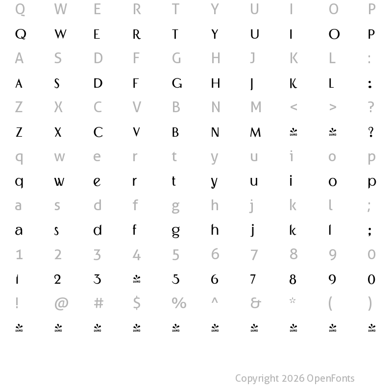 Character Map of FONTSPRING DEMO - Timernis Semi Bold Regular