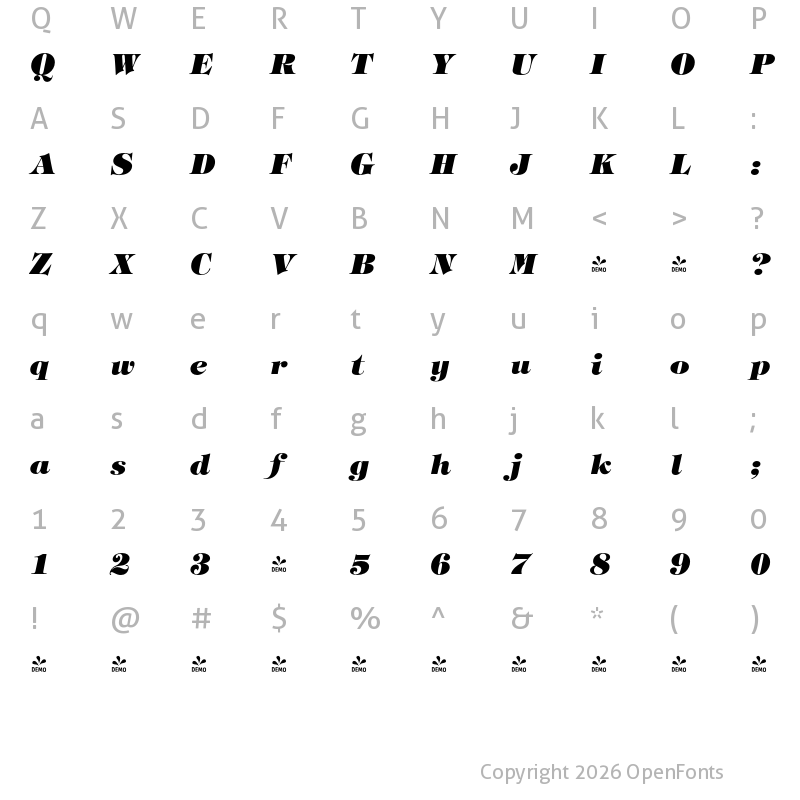 Character Map of FONTSPRING DEMO - Tipton Hvy Italic