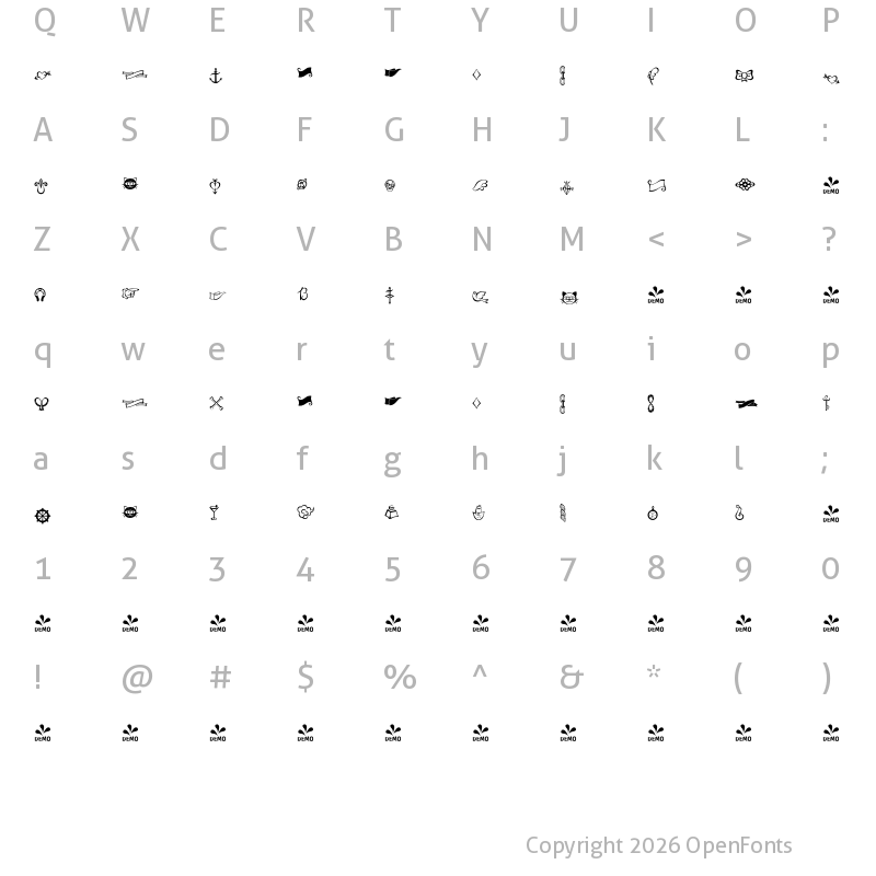 Character Map of FONTSPRING DEMO - Tita Script Icons Regular