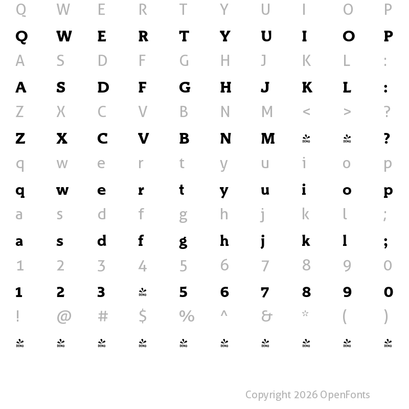 Character Map of FONTSPRING DEMO - Titla Brus Bold Regular