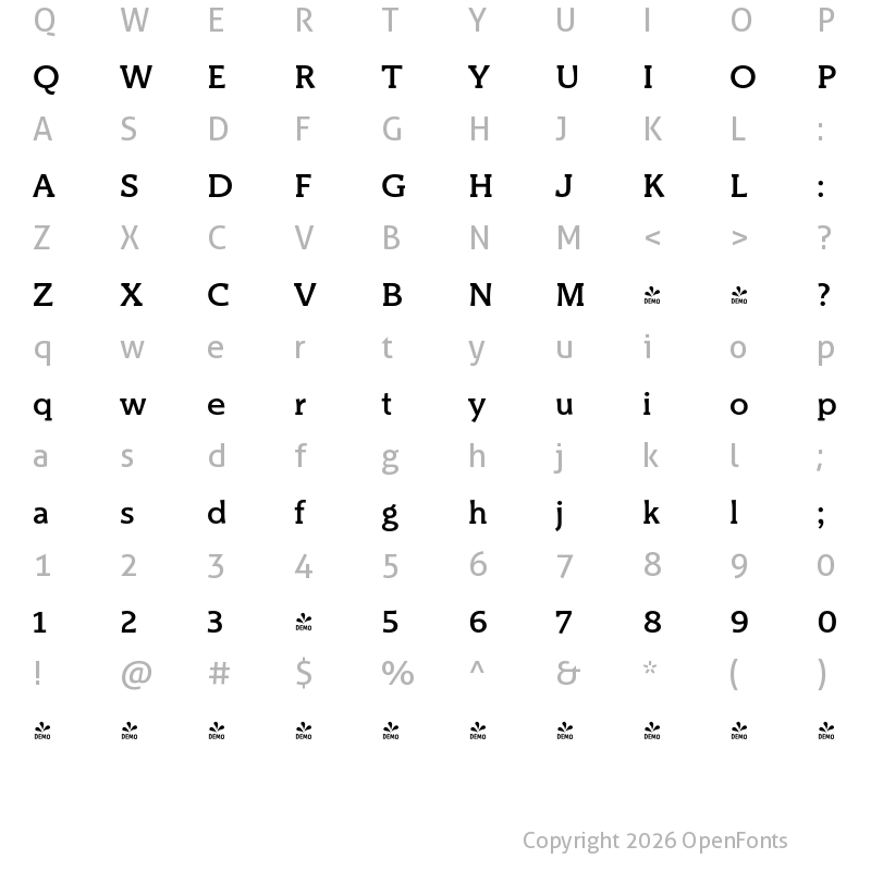 Character Map of FONTSPRING DEMO - Titla Brus Medium Regular