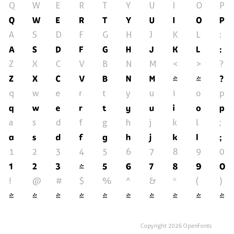 Character Map of FONTSPRING DEMO - Tobi Next Bold Extended Regular