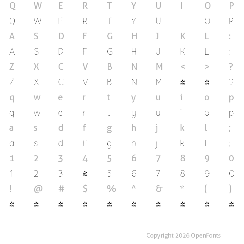 Character Map of FONTSPRING DEMO - Tobi Next Thin Basic Regular