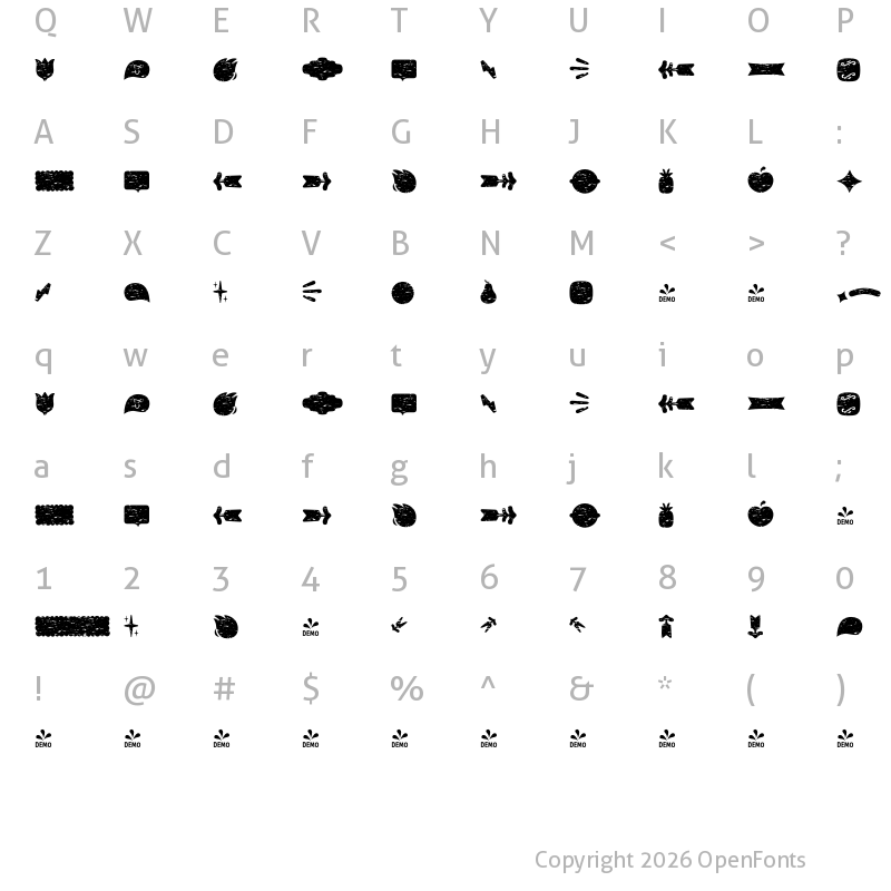 Character Map of FONTSPRING DEMO - Tobi Pro Dingbat Rough Regular