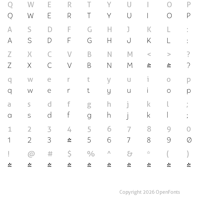 Character Map of FONTSPRING DEMO - Tobi Pro Light Regular