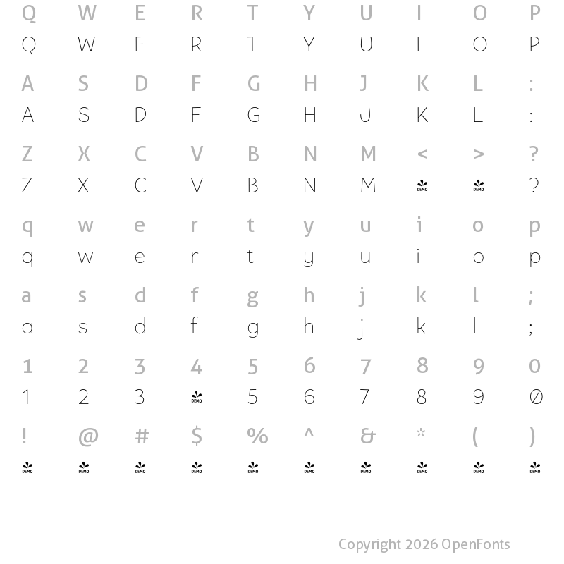 Character Map of FONTSPRING DEMO - Tobi Pro UltraLight Regular