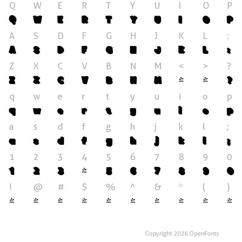 Character Map of FONTSPRING DEMO - TobiPro-HeavyBonusShadow Regular