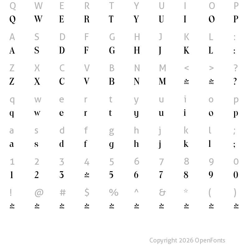 Character Map of FONTSPRING DEMO - Toledo Serial Medium Regular