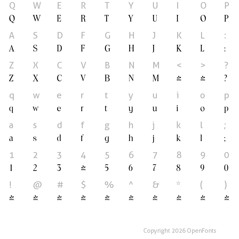 Character Map of FONTSPRING DEMO - Toledo Serial Regular