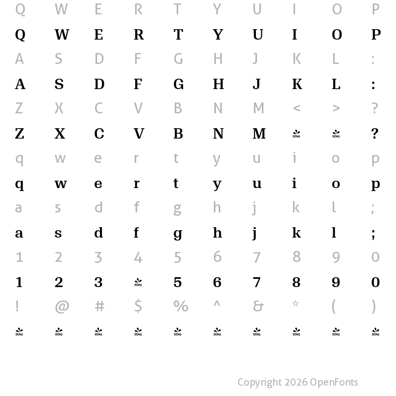 Character Map of FONTSPRING DEMO - Trada Serif DemiBold Regular