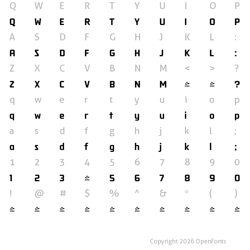 Character Map of FONTSPRING DEMO - Tradesman Bold Regular