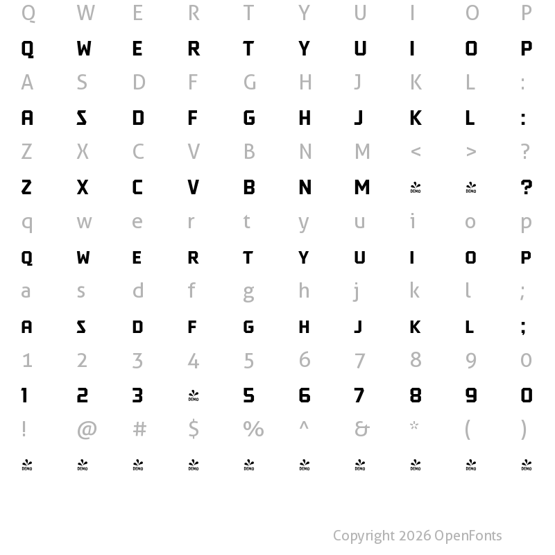 Character Map of FONTSPRING DEMO - Tradesman SC Bold Regular