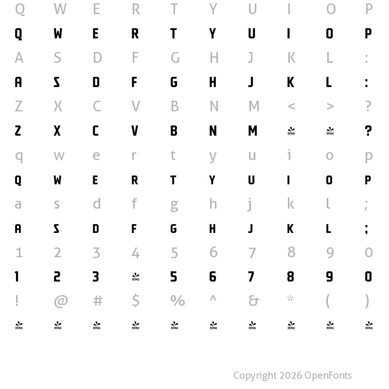 Character Map of FONTSPRING DEMO - Tradesman SC Cond Bold Regular