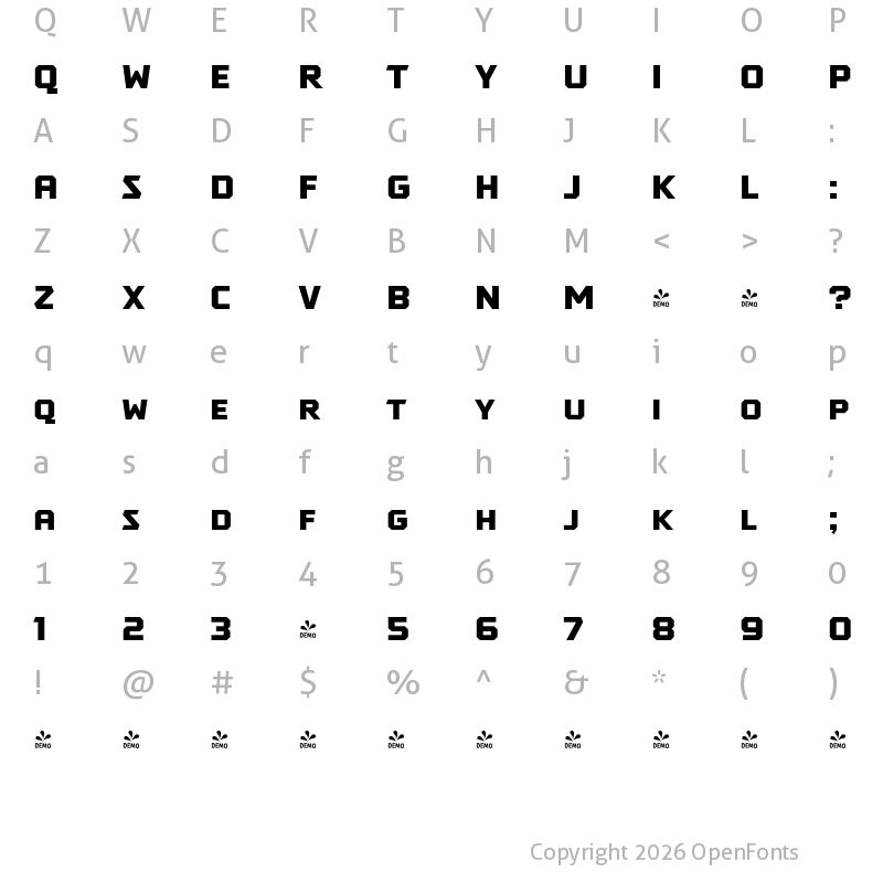 Character Map of FONTSPRING DEMO - Tradesman SC Wide Black Regular