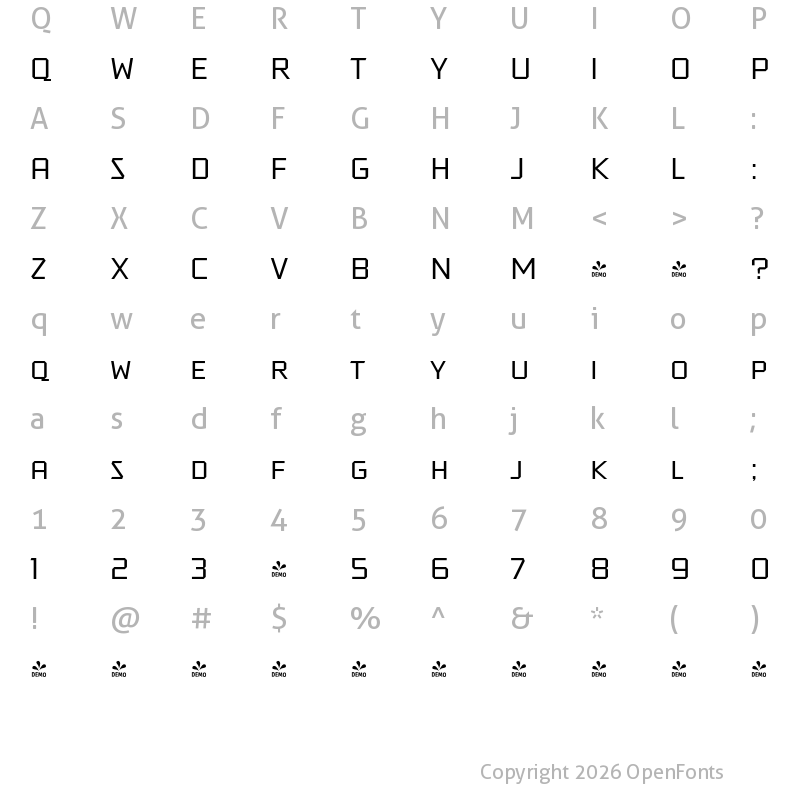 Character Map of FONTSPRING DEMO - Tradesman SC Wide Book Regular