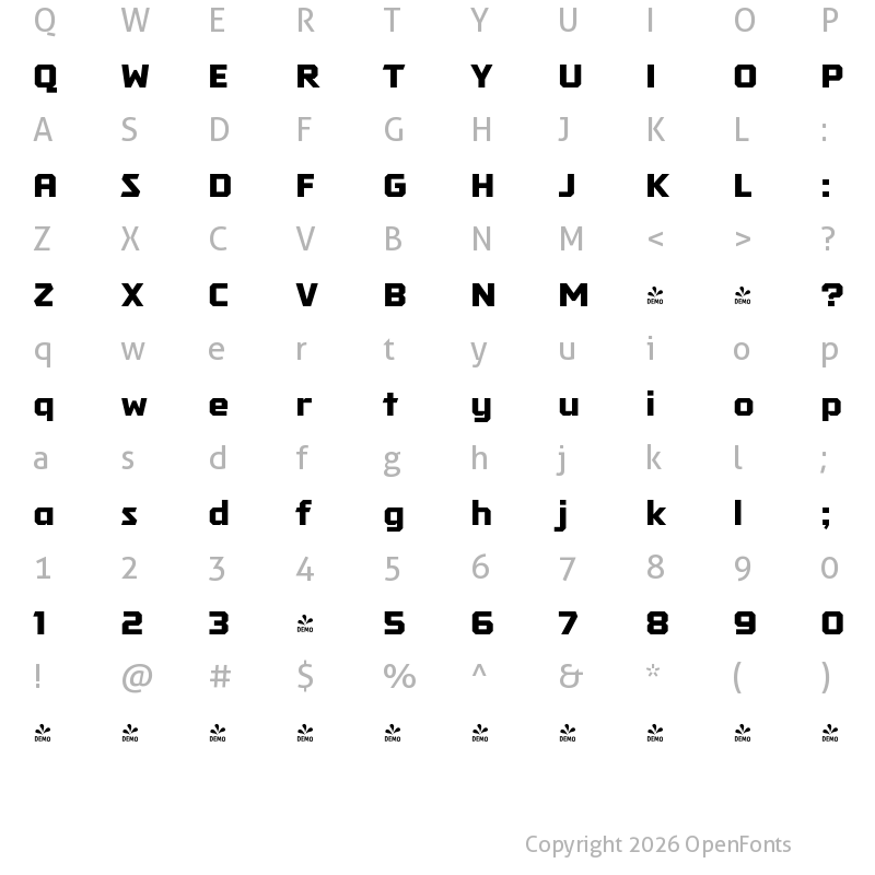 Character Map of FONTSPRING DEMO - Tradesman Wide Black Regular