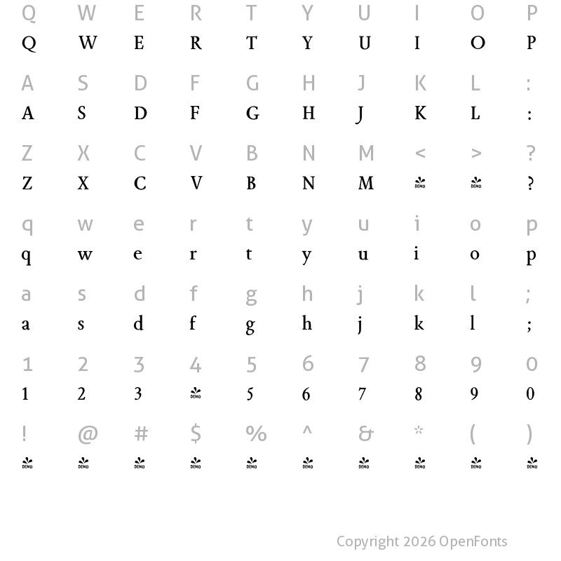 Character Map of FONTSPRING DEMO - Tranquility JY Pro Bold