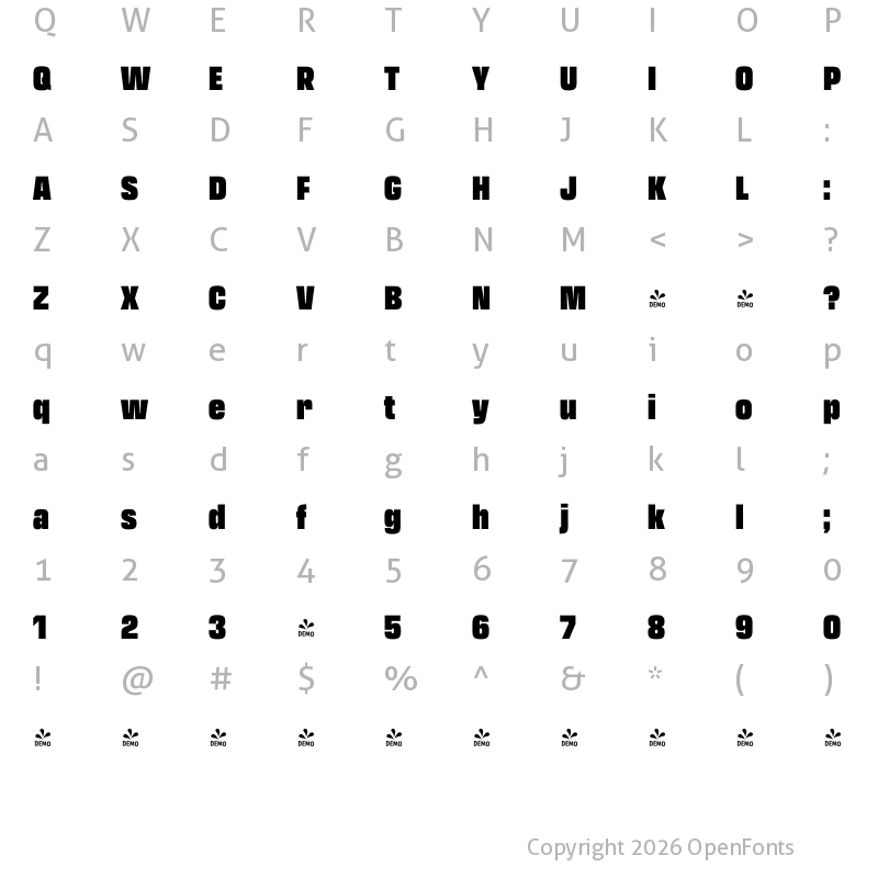 Character Map of FONTSPRING DEMO - Transducer Condensed Black Regular