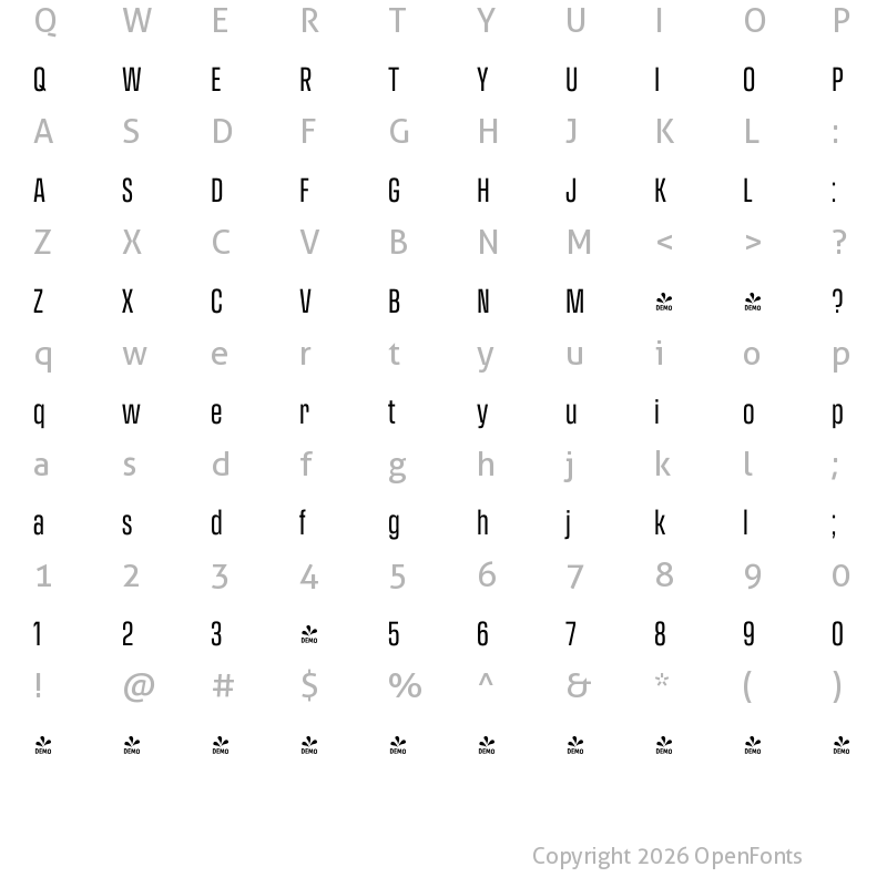 Character Map of FONTSPRING DEMO - Transducer Condensed Regular Regular