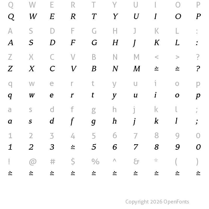Character Map of FONTSPRING DEMO - Triangle Bk Italic