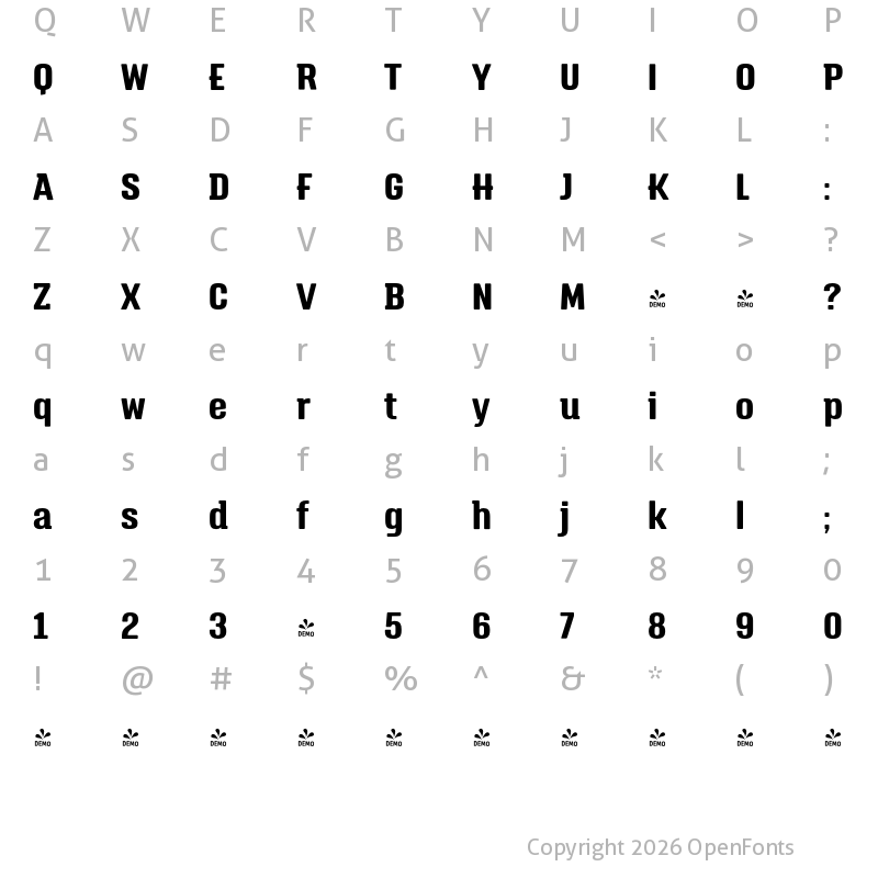 Character Map of FONTSPRING DEMO - Triump Bold Regular