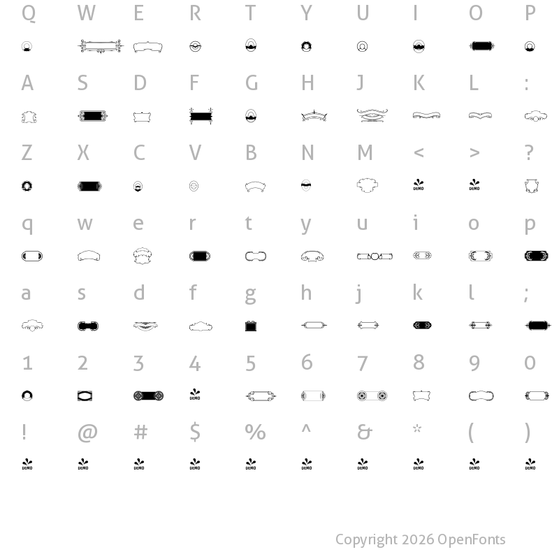 Character Map of FONTSPRING DEMO - Troback element Three Horse Element Regular