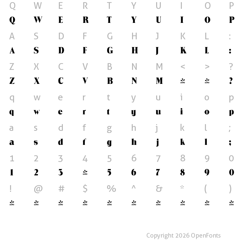 Character Map of FONTSPRING DEMO - TrooperRomanBlack Regular