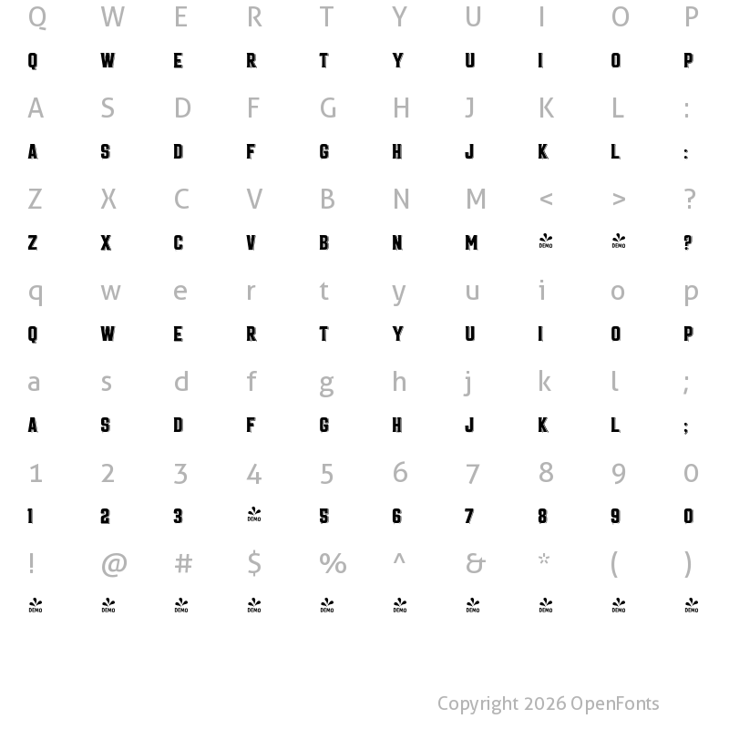 Character Map of FONTSPRING DEMO - truens one shadow Regular