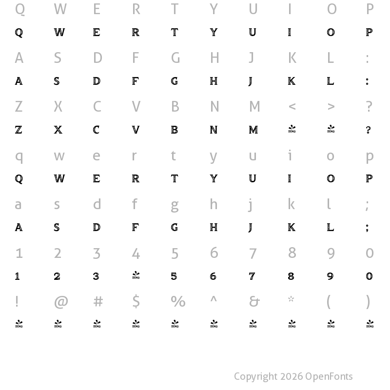 Character Map of FONTSPRING DEMO - truens two dot inline Regular