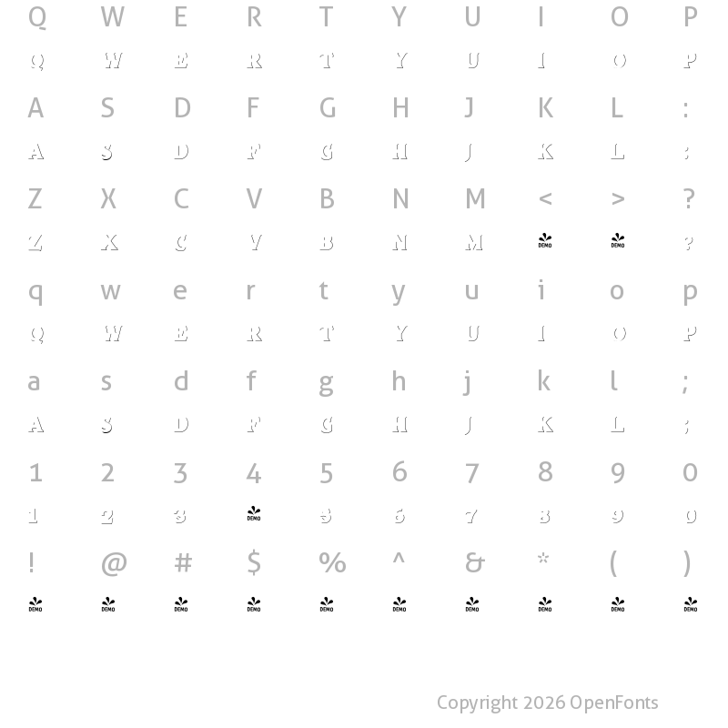 Character Map of FONTSPRING DEMO - truens two shadow solo Regular