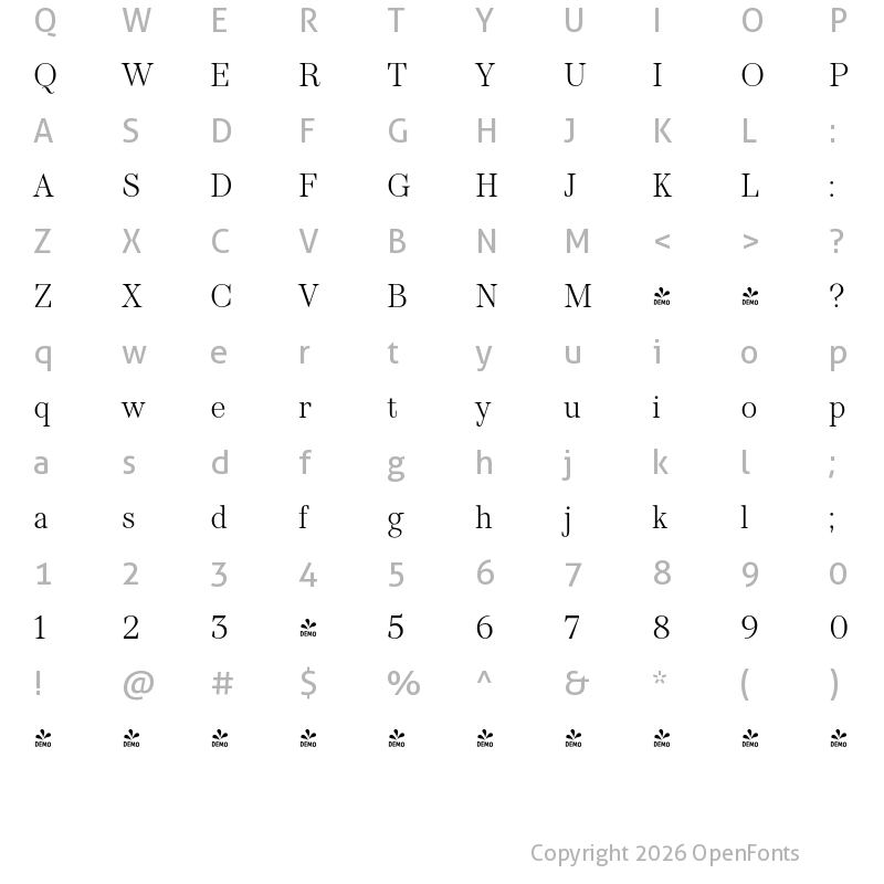 Character Map of FONTSPRING DEMO - TT Barrels Light Regular