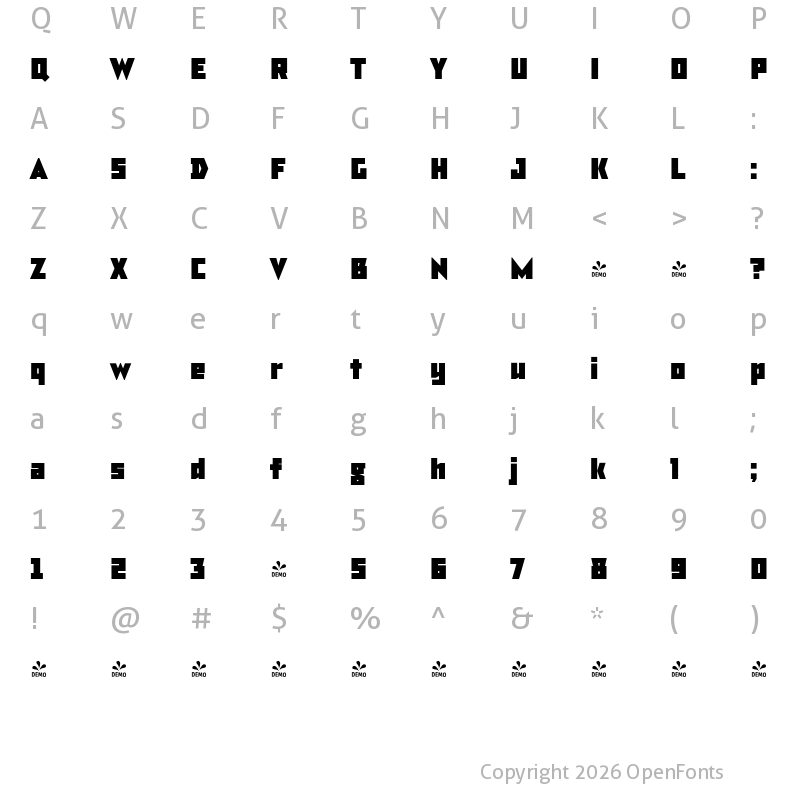 Character Map of FONTSPRING DEMO - TT Bricks Extrabold Bold