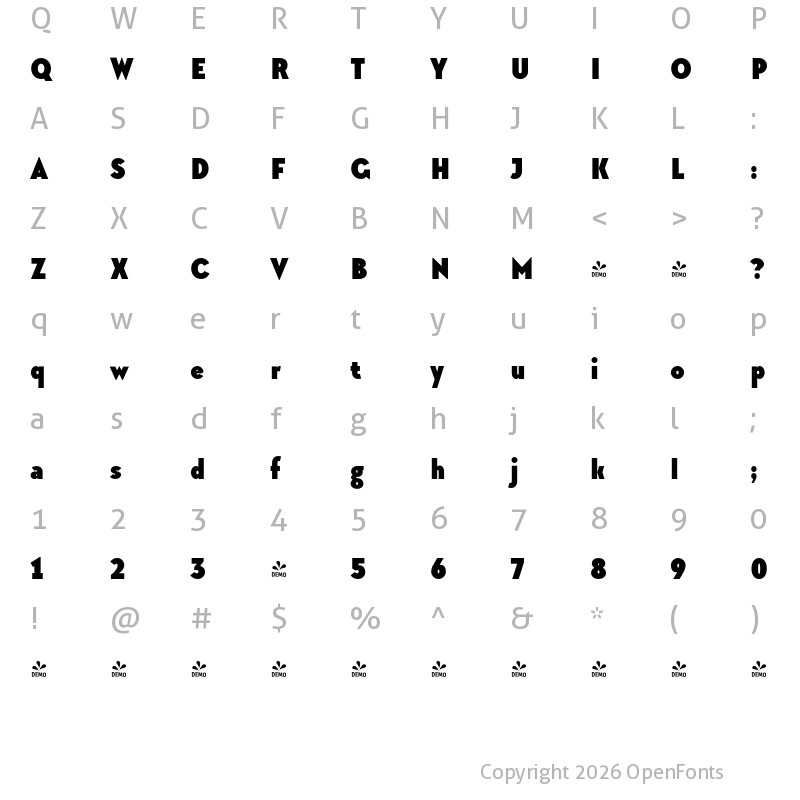 Character Map of FONTSPRING DEMO - TT Chocolates Condensed Black Regular