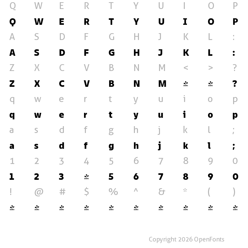 Character Map of FONTSPRING DEMO - TT Fellows Bold