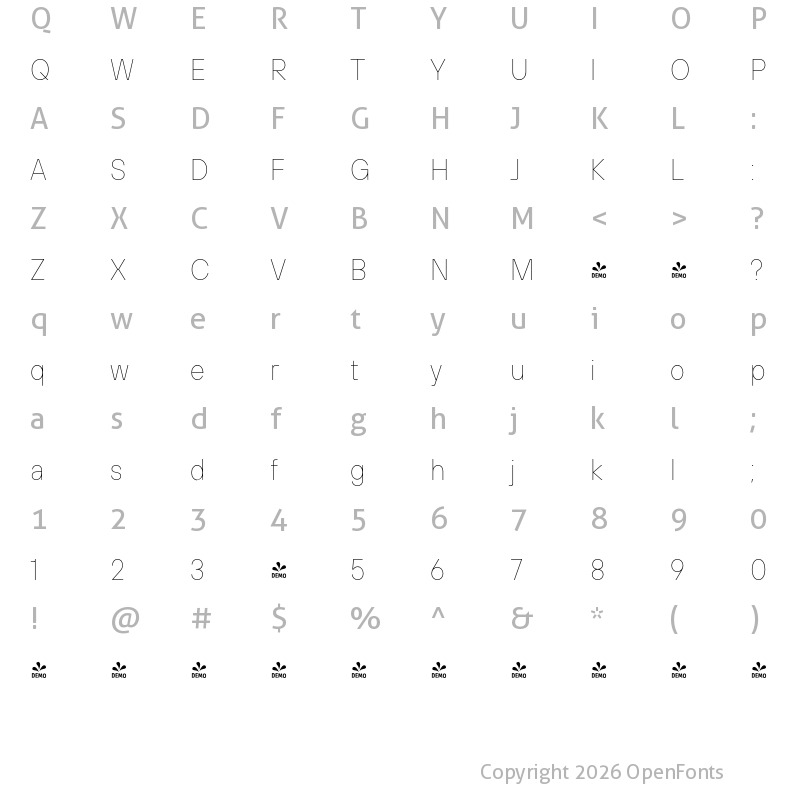 Character Map of FONTSPRING DEMO - TT Hoves Pro Compact Hairline Regular
