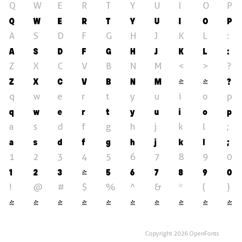 Character Map of FONTSPRING DEMO - TT Hoves Pro Cond Black Regular