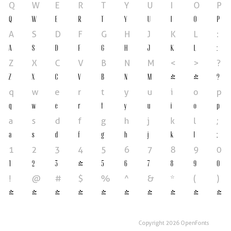 Character Map of FONTSPRING DEMO - TT Knickerbockers Grotesk Regular