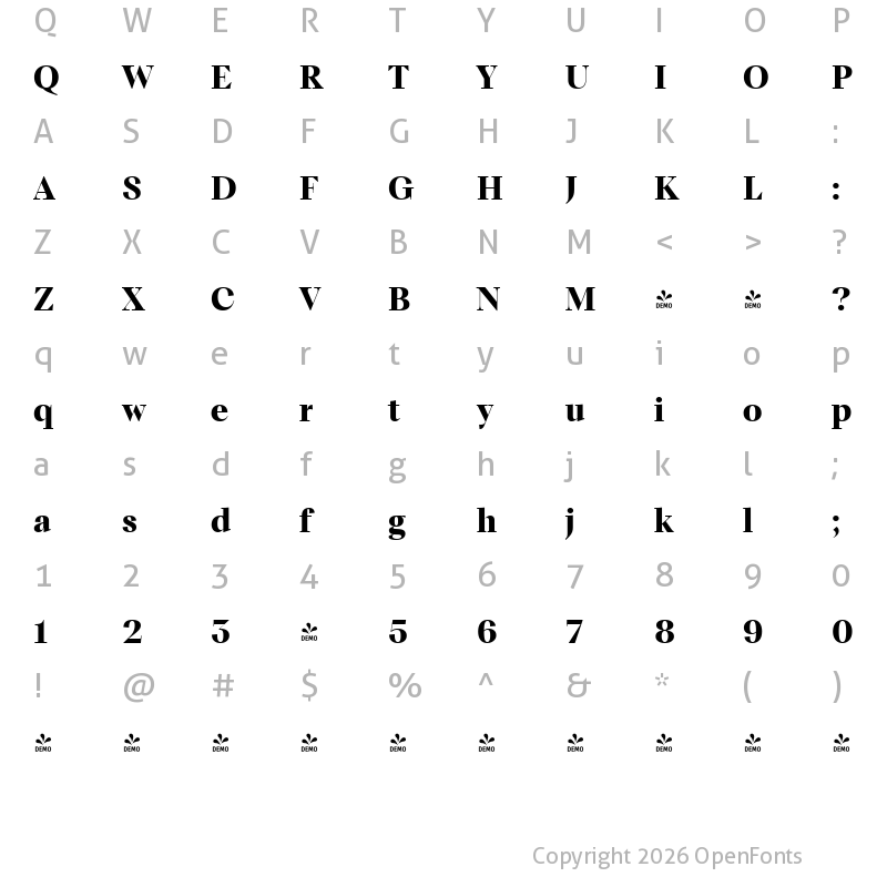 Character Map of FONTSPRING DEMO - TT Livret Display Bold