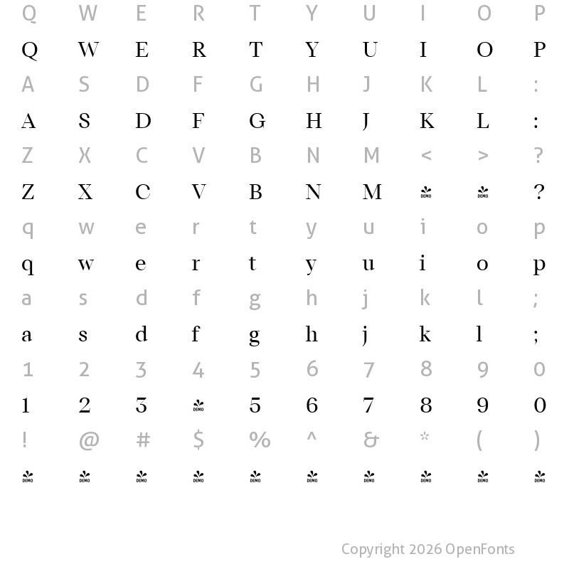 Character Map of FONTSPRING DEMO - TT Livret Display Regular