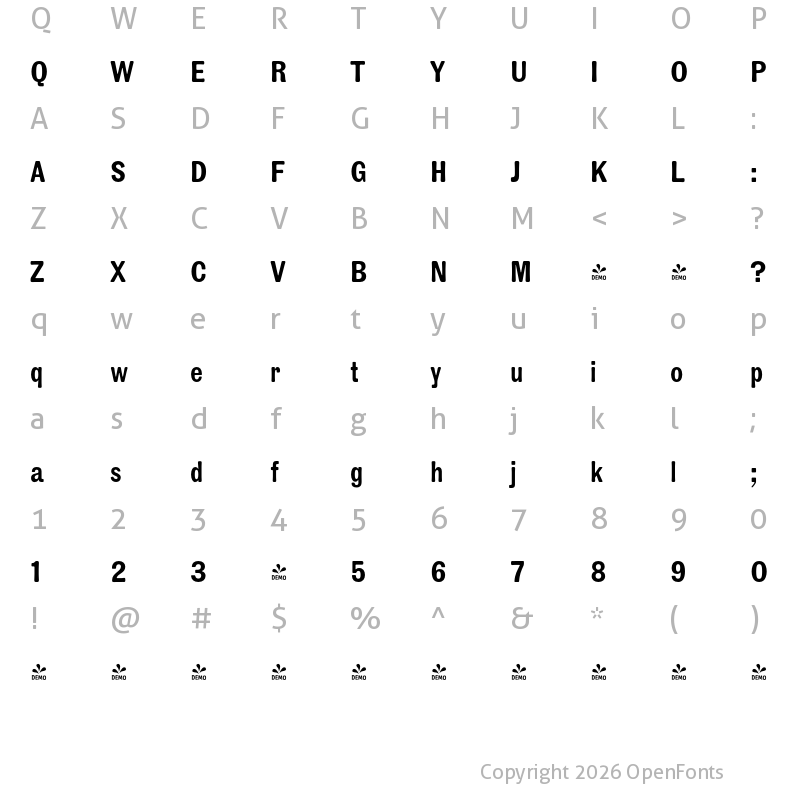 Character Map of FONTSPRING DEMO - TT Marxiana Grotesque Regular